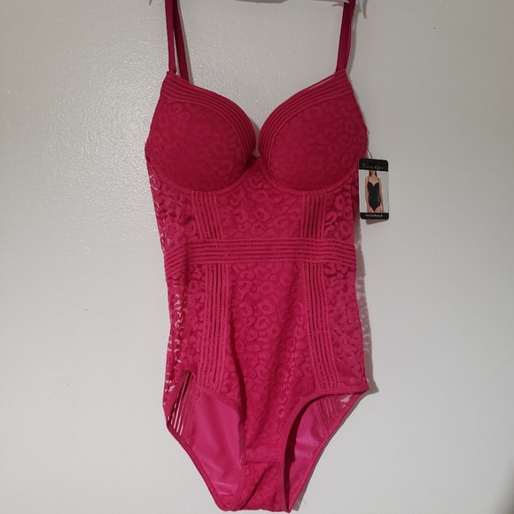 FRENCH AFFAIR Push Up BodySuit Lacey Cheetah Print Pink - Picture 5 of 16